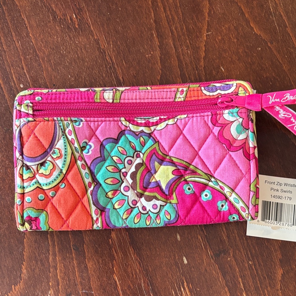 Vera Bradley Multicolor Floral front zip Wristlet pink swirls NWT